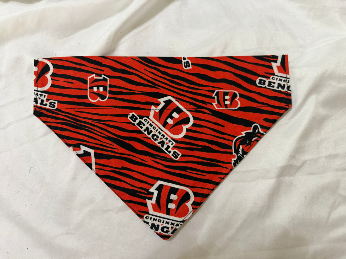 Bengals pet bandanna in red and black tiger stripe