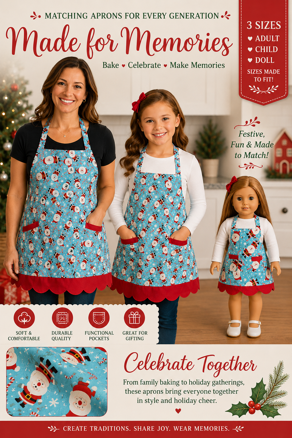 Personalised Embroidered Apron – Adult, Child & Doll Sizes