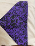 Halloween skull damask pet bandanna in deep purple with black gothic skull pattern